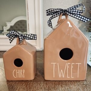 Rae Dunn Ceramic Birdhouses Tweet and Chirp 2pc